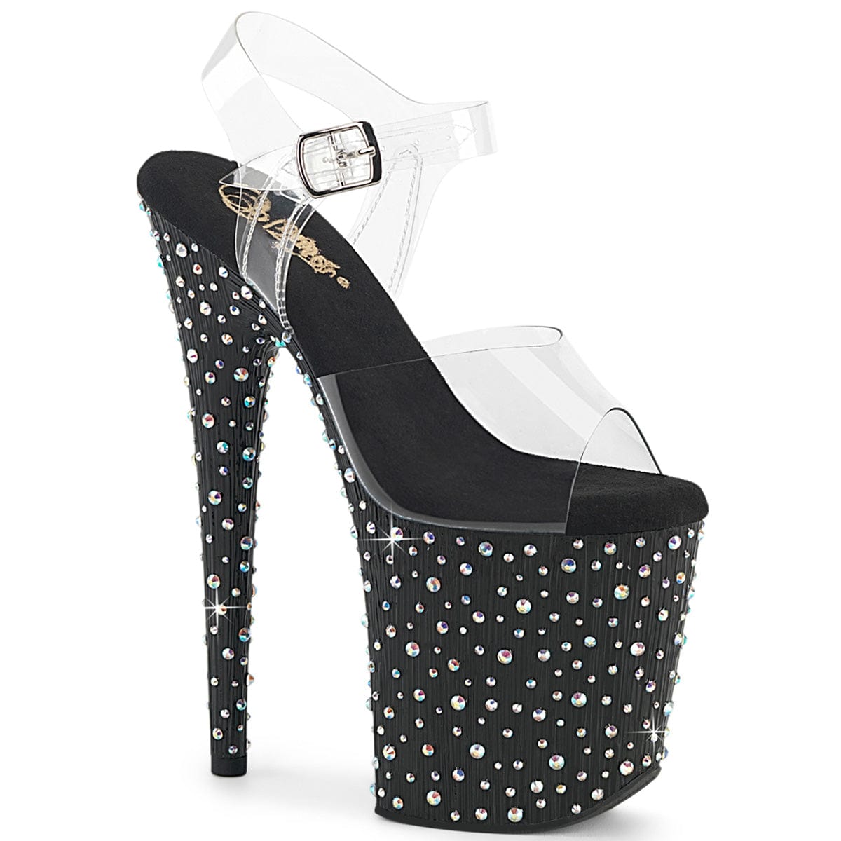 STARDANCE 808 Platform Shoes Clear Black Silver Multi Rhinestone