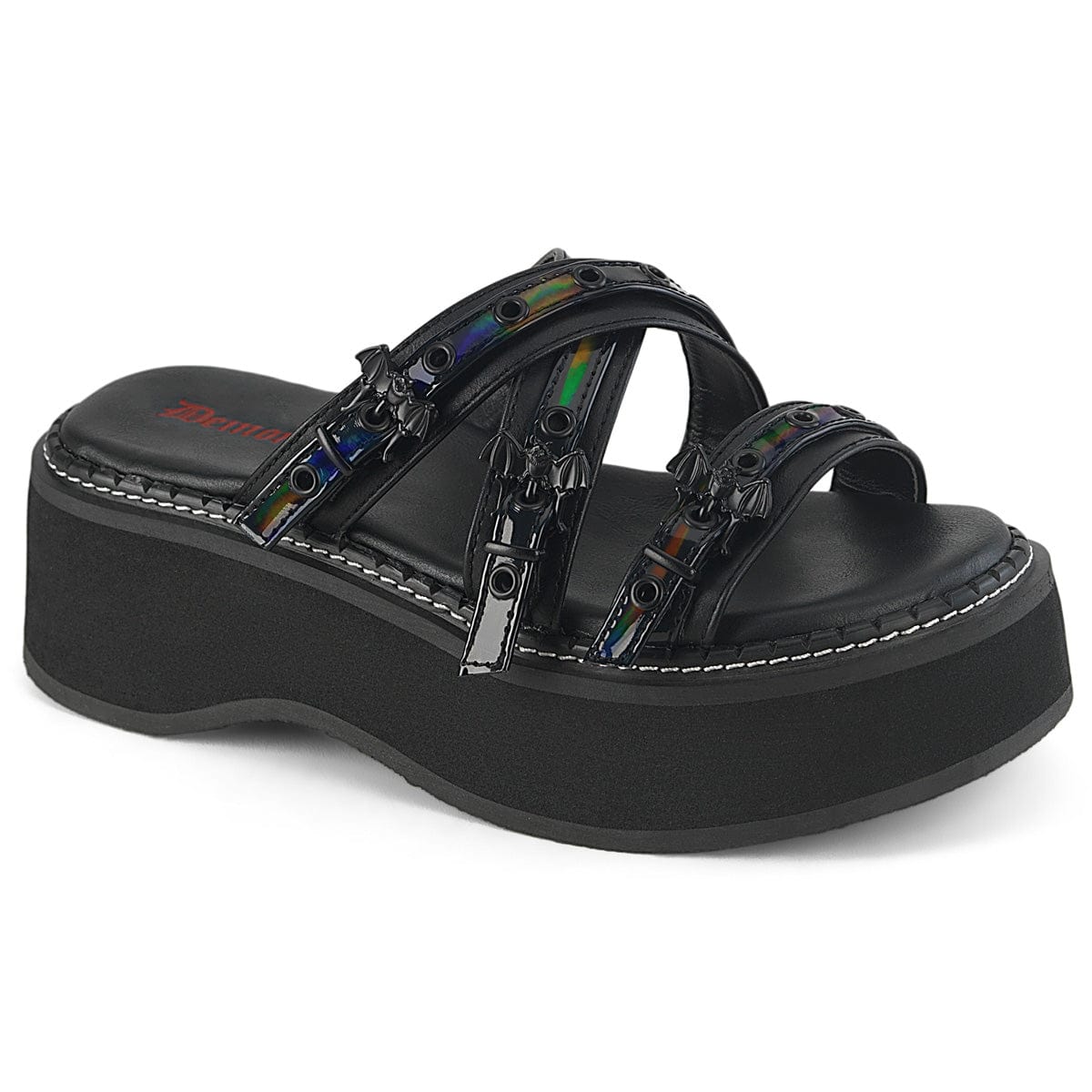 EMILY 07 Black Holo Platform Sandals SHOE ME