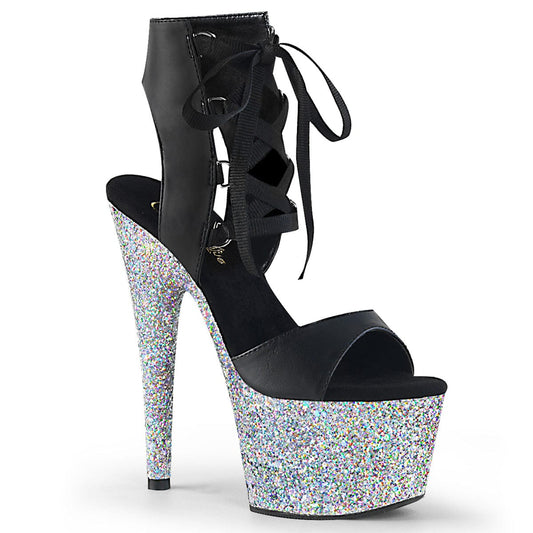 ADORE-700-14LG Black Faux Leather/Silver Multi Glitter