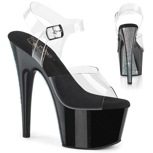 ADORE-708CRS-2 Platform Shoes Clear/Black-Silver Rhinestone