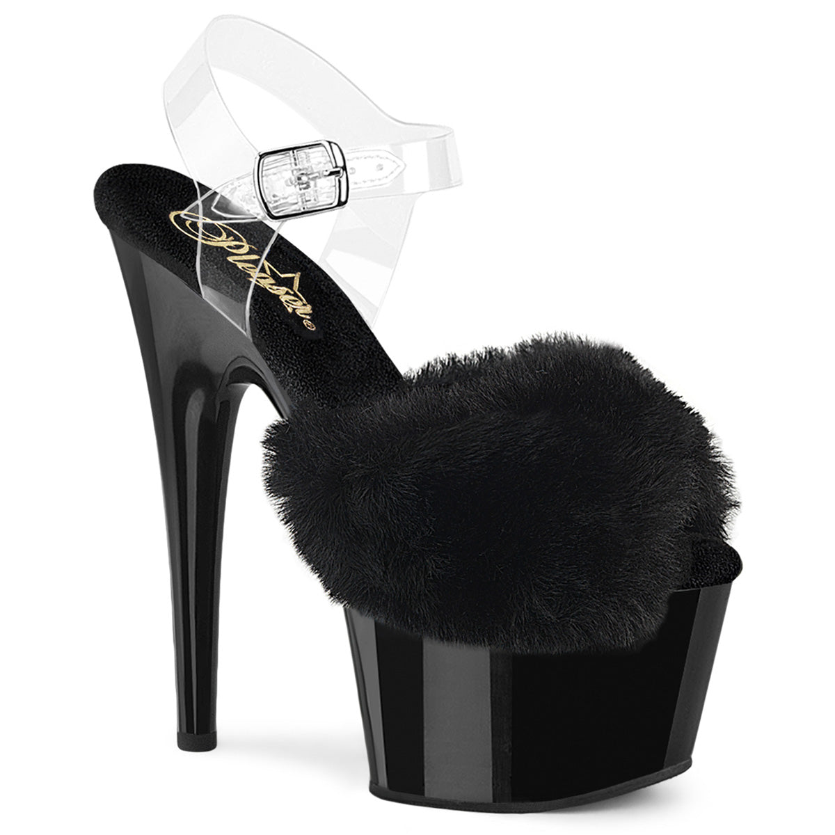 ADORE-708FUR Black Faux Fur-Clear TPU/Black