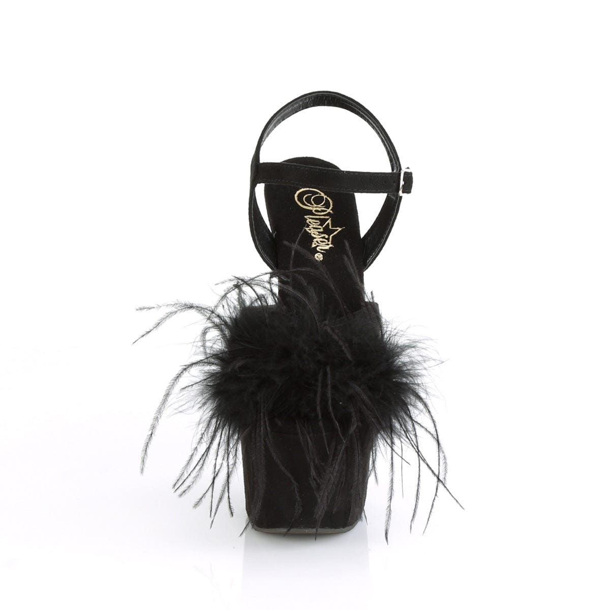 ADORE-709F Black Faux Suede-Feather/Black Faux Suede