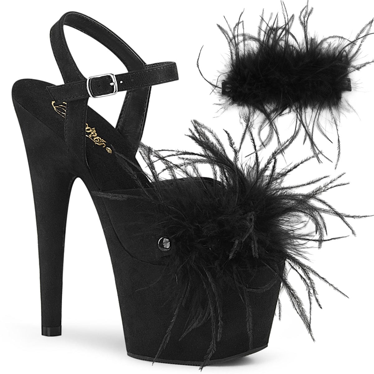 ADORE-709F Black Faux Suede-Feather/Black Faux Suede