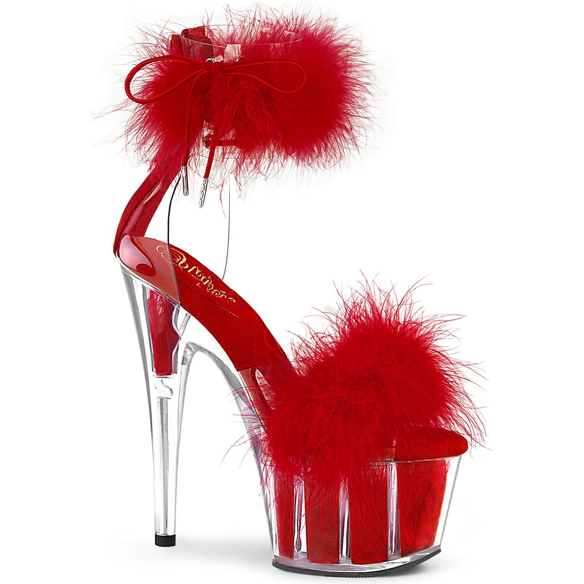 Red best sale fluffy sandals