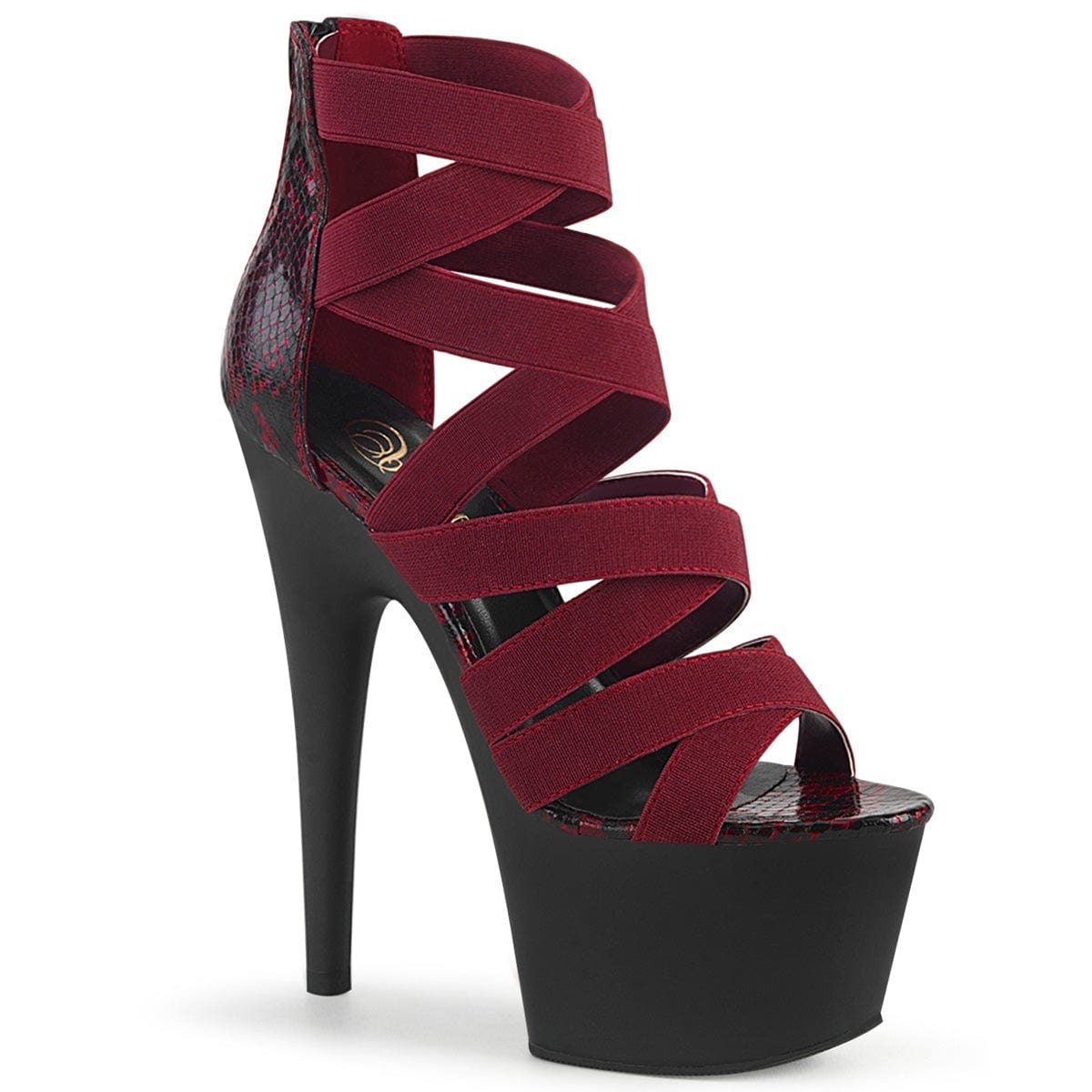 ADORE-748SP Wine Elastic Band-Snake Print Patent/Black Matte