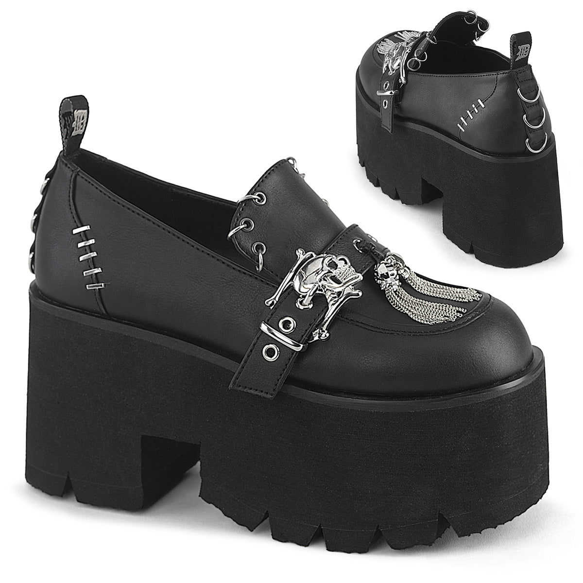 ASHES-38 Black Vegan Leather Platform Shoes