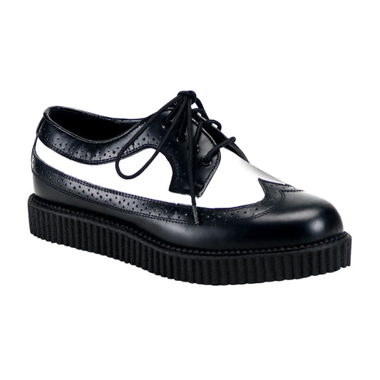 CREEPER-608 Black-White Leather Creeper Demonia US Size (Unisex/Men's): 4