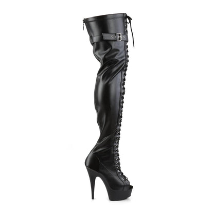 DELIGHT-3025 Black Stretch Faux Leather/Black Matte