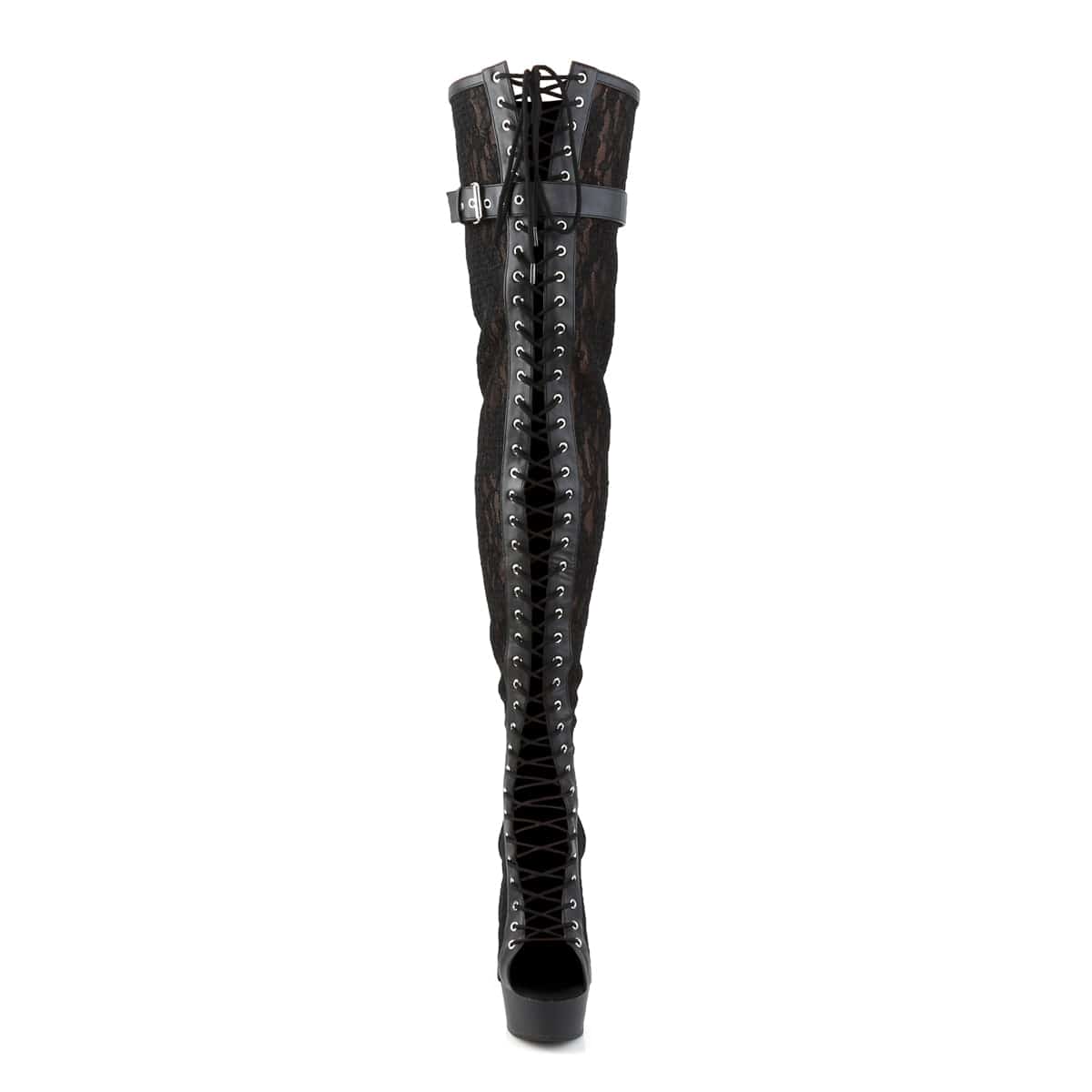 DELIGHT-3025ML Black Faux Leather-Mesh-Lace/Black Matte