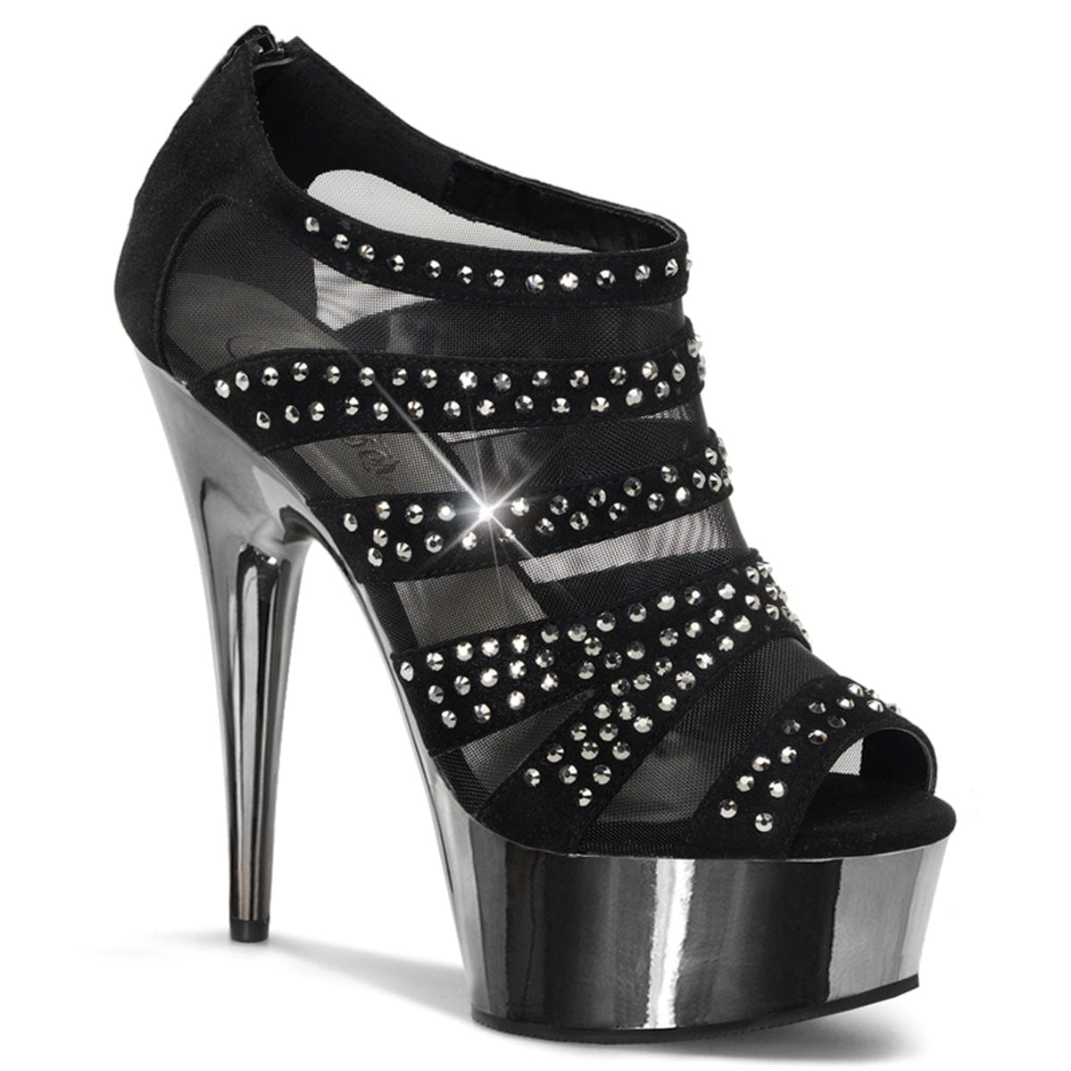 DELIGHT-600-8 Black Vegan Suede/Pewter Chrome Platform Heels Pleaser US Size (Women's): 5