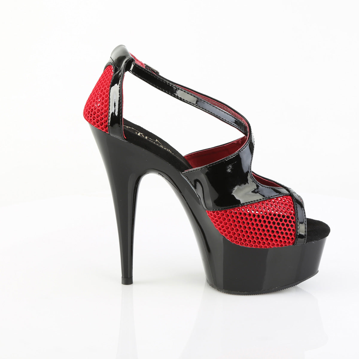 DELIGHT-652-1 Black Patent-Red Fishnet/Black