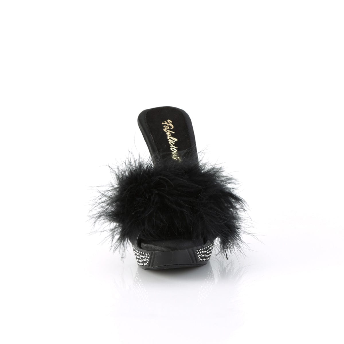 ELEGANT-401F Black Marabou-Faux Leather/Black