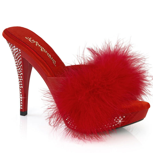 ELEGANT-401F Red Marabou-Faux Leather/Red