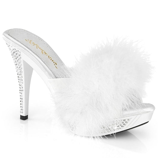 ELEGANT-401F White Marabou-Faux Leather/White