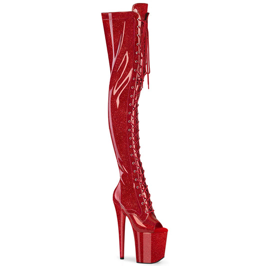 FLAMINGO-3021GP Red Glitter Pat Thigh Boots