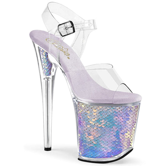 FLAMINGO-808MC Clear/Lavender Hologram Inserts Platform Sandal Pleaser US Size (Women's): 5