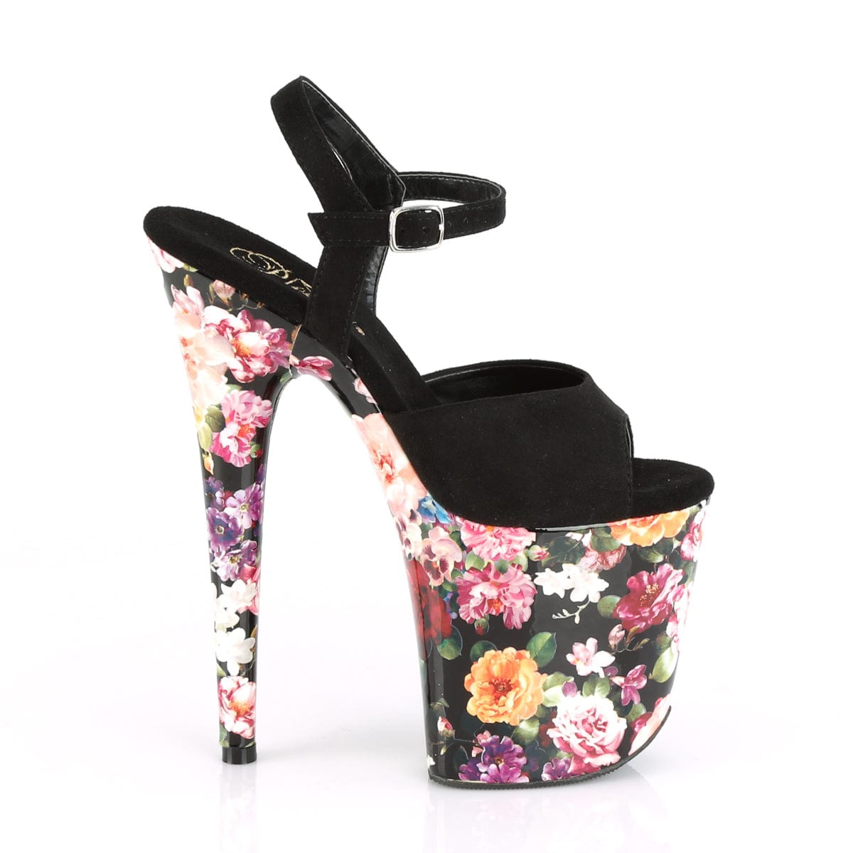 FLAMINGO-809WR Black Faux Suede/Flower Print Wrapped