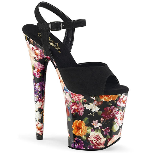 FLAMINGO-809WR Black Faux Suede/Flower Print Wrapped