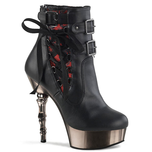 MUERTO-1030 Black Faux Leather/Pewter Chrome Mid-Calf Boots Demonia US Size (Women's): 5