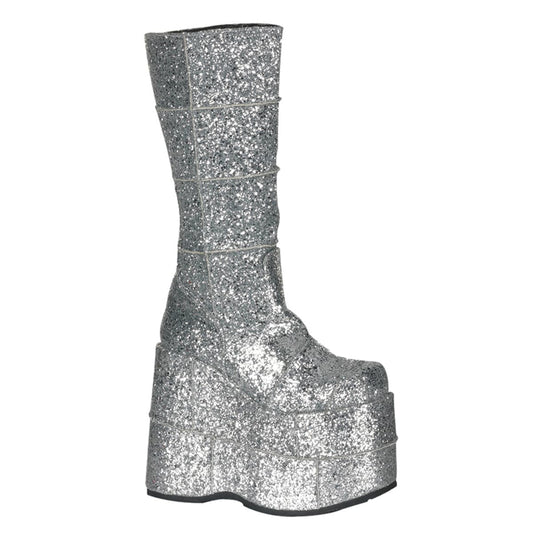 STACK-301G Silver Glitter Knee Boot Demonia US Size (Unisex/Men's): 4