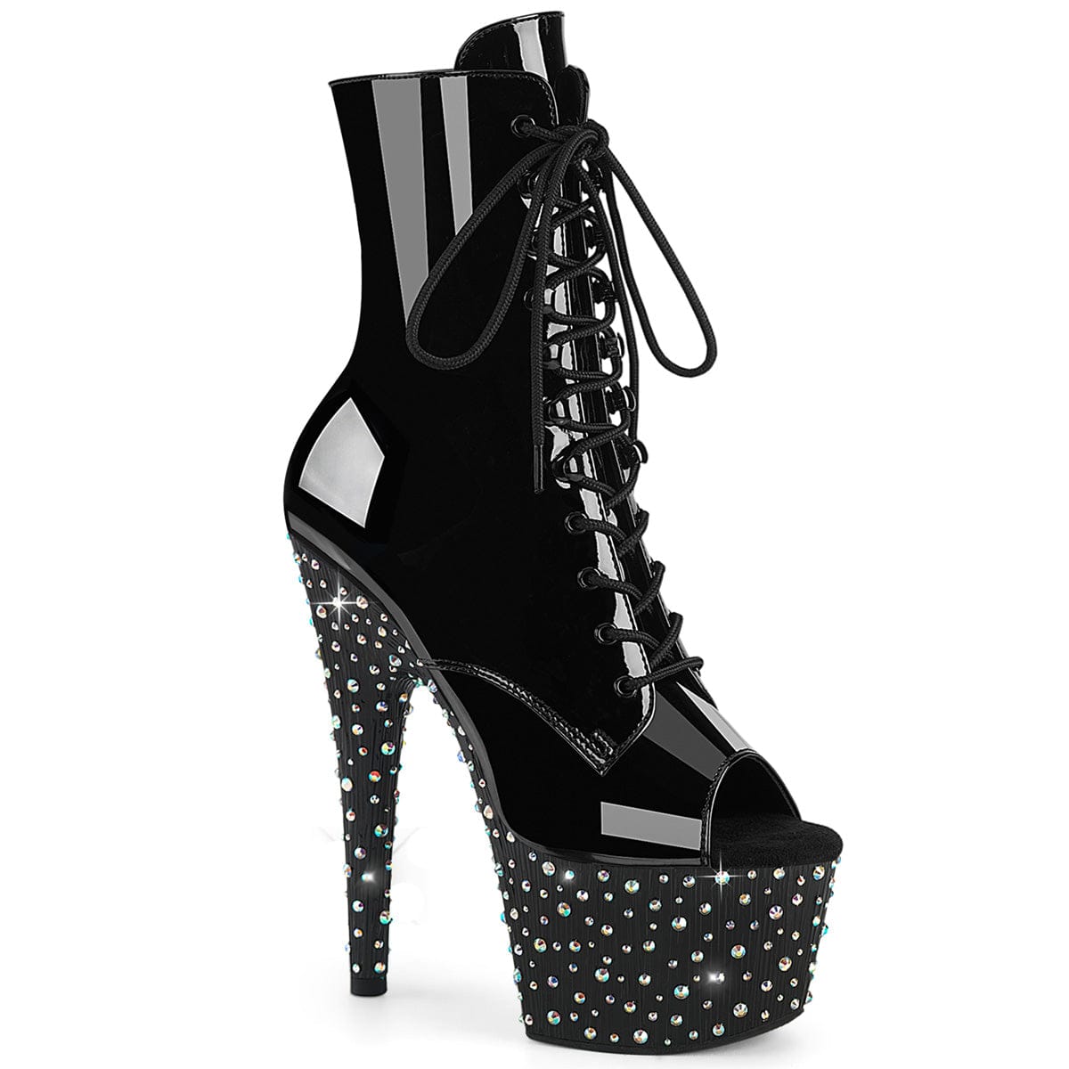 STARDANCE-1021 Platform Shoes Black Patent Black-Silver Multi Rhinestone