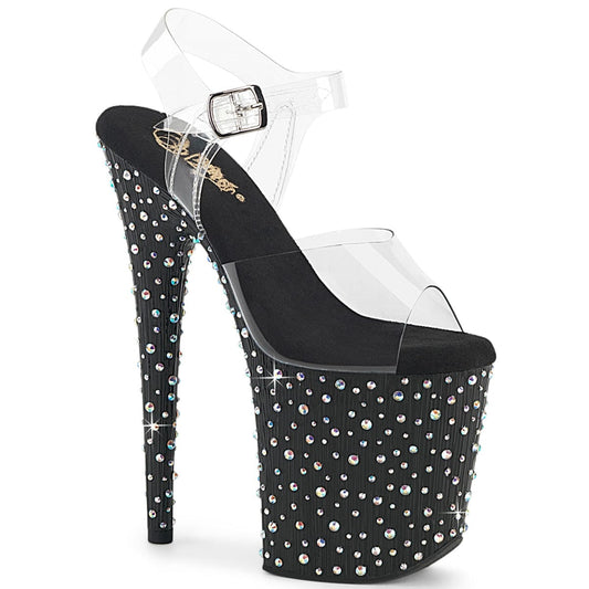 STARDANCE-808 Platform Shoes Clear/Black-Silver Multi Rhinestone