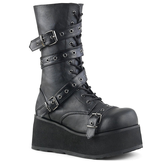 TRASHVILLE-205 Black Vegan Leather Calf Boot Demonia US Size (Unisex/Men's): 4