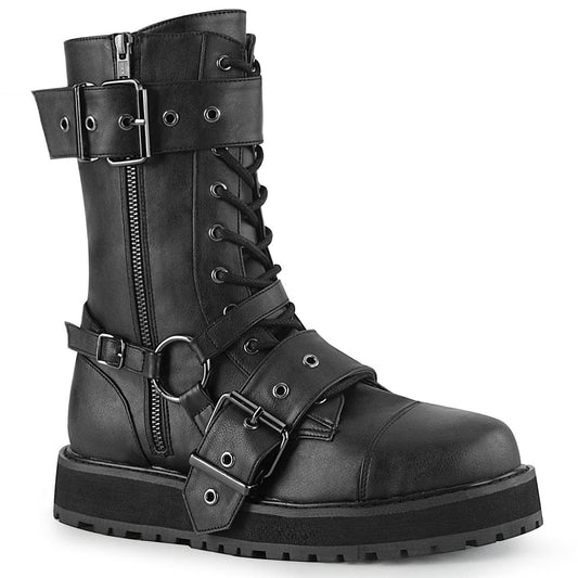 VALOR-220 Black Vegan Leather Mid-Calf Boot Demonia US Size (Unisex/Men's): 4