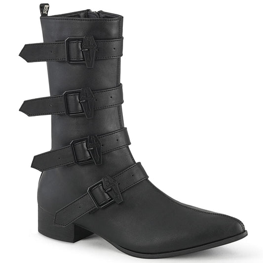 WARLOCK-110-C Black Vegan Leather Mid-Calf Boot Demonia US Size (Unisex/Men's): 4