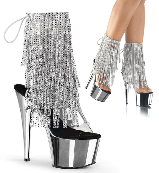 ADORE-1017RSF Clear-Silver/Silver Chrome Ankle Boot Pleaser US Size (Women's): 5