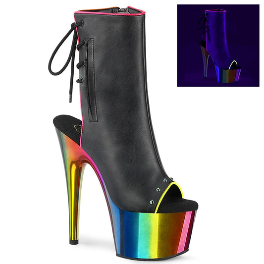 ADORE-1018RC-02 Black Faux Leather/Rainbow Chrome Ankle Boot Pleaser US Size (Women's): 5