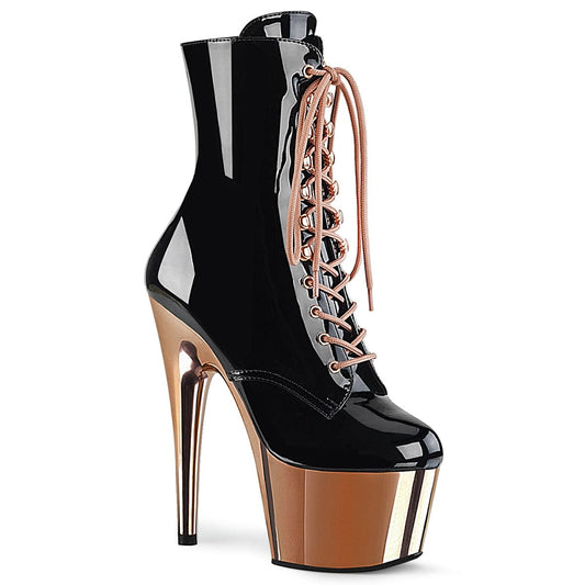 ADORE-1020 Black Patent/Rose Gold Chrome Ankle Boot Pleaser US Size (Women's): 5