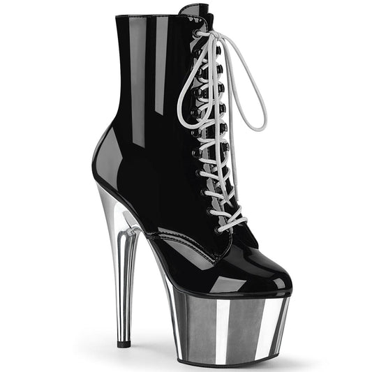 ADORE-1020 Black Patent/Silver Chrome Ankle Boot Pleaser US Size (Women's): 5