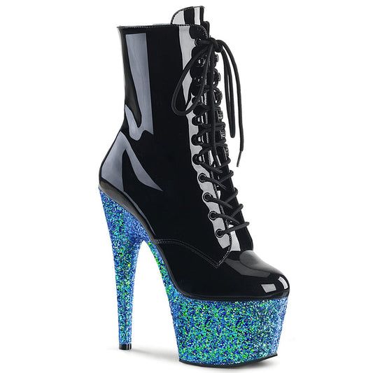 ADORE-1020LG Black Patent/Blue Multi Glitter Ankle Boot Pleaser US Size (Women's): 5