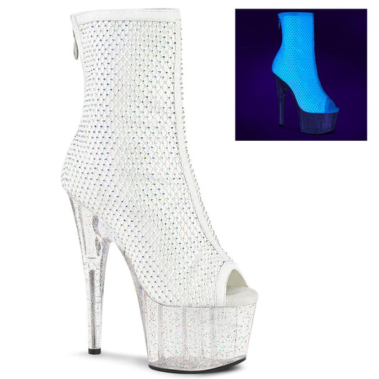 ADORE-1031GM White Fabric-Rhinestones Mesh/Clear Ankle Boot Pleaser US Size (Women's): 5