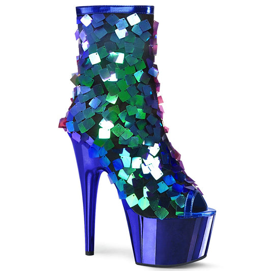 ADORE-1031SSQ Iri.Green Sequins-R.Blue MetPu/R.BlueChrome Ankle Boot Pleaser US Size (Women's): 5