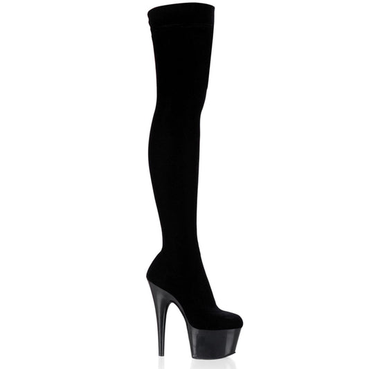 ADORE-3002 Black Stretch Velvet/Black Thigh Boot Pleaser US Size (Women's): 5