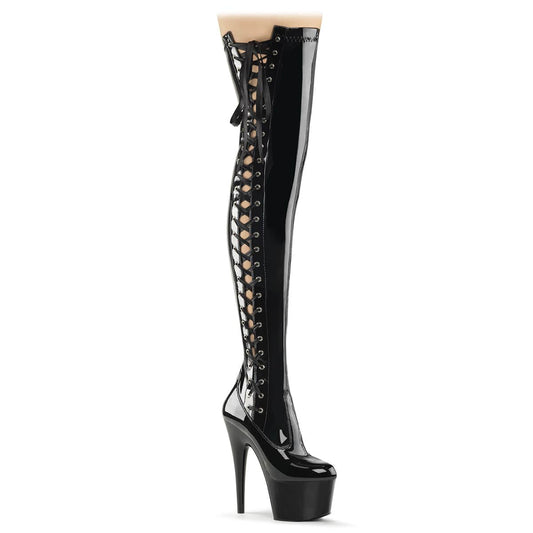 ADORE-3050 Black Stretch Patent/Black Thigh Boot Pleaser US Size (Women's): 5