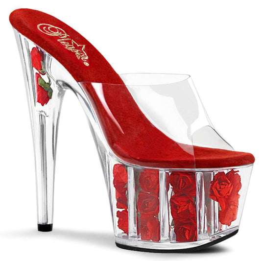 ADORE-701FL Clear/Red FloweRhinestones Slide Pleaser US Size (Women's): 5