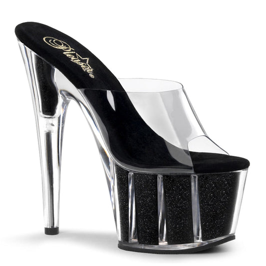 ADORE-701G Clear/Black Glitter Slide Pleaser US Size (Women's): 5