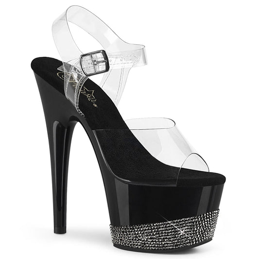 ADORE-708-3 Clear/Black-Pewter Rhinestones Platform Sandal Pleaser US Size (Women's): 5