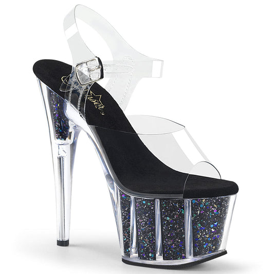 ADORE-708CG Clear/Black Confetti Glitter Platform Sandal Pleaser US Size (Women's): 5