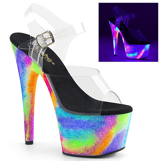 ADORE-708GXY Clear/Neon Galaxy Glitter Platform Sandal Pleaser US Size (Women's): 5