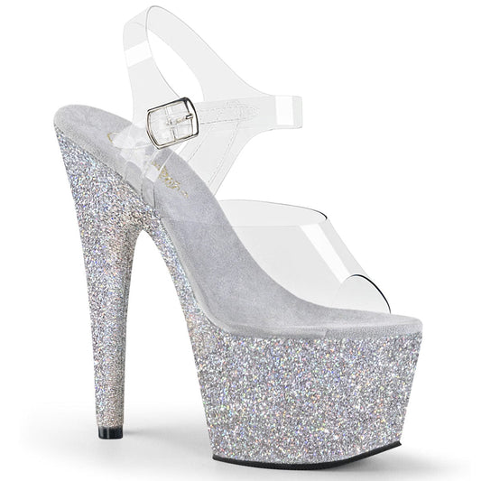 ADORE-708HMG Clear/Silver Multi Glitter Platform Sandal Pleaser US Size (Women's): 5