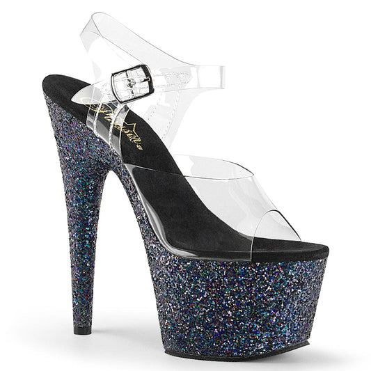 ADORE-708LG Clear/Black Multi Glitter Platform Sandal Pleaser US Size (Women's): 5