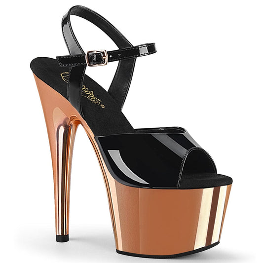 ADORE-709 Black Patent/Rose Gold Chrome Platform Sandal Pleaser US Size (Women's): 5