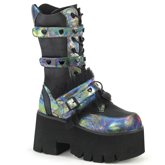 ASHES-120 Black Vegan Le Green Multi Oil Mid-Calf Boot Demonia US Size (Women's): 6