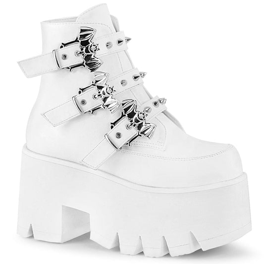 ASHES-55 White Vegan Leather Ankle Boot Demonia US Size (Women's): 6