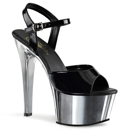 ASPIRE-609 Black Patent/Silver Chrome Platform Sandal Pleaser US Size (Women's): 5