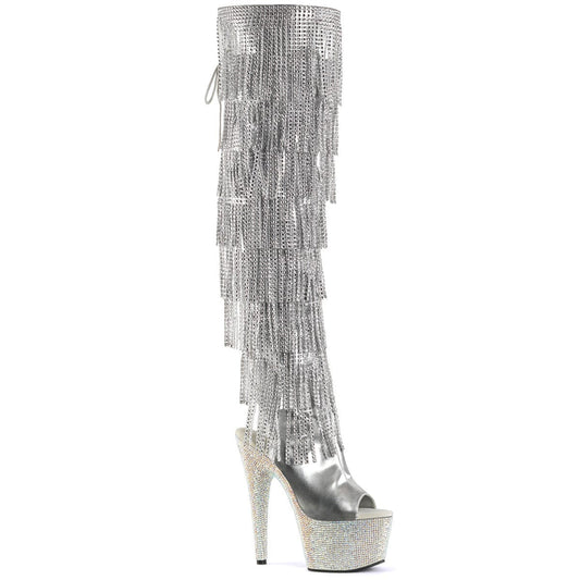 BEJEWELED-3019RSF-7 Silver Metallic Pu-Silver/Silver Multi Rhinestones Boot Pleaser US Size (Women's): 5